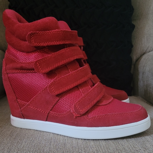 aldo red wedge sneakers